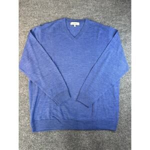 NWOT Turnbury Size XL sweater 100% Extra Fine Merino Wool Blue V-Neck Men's
